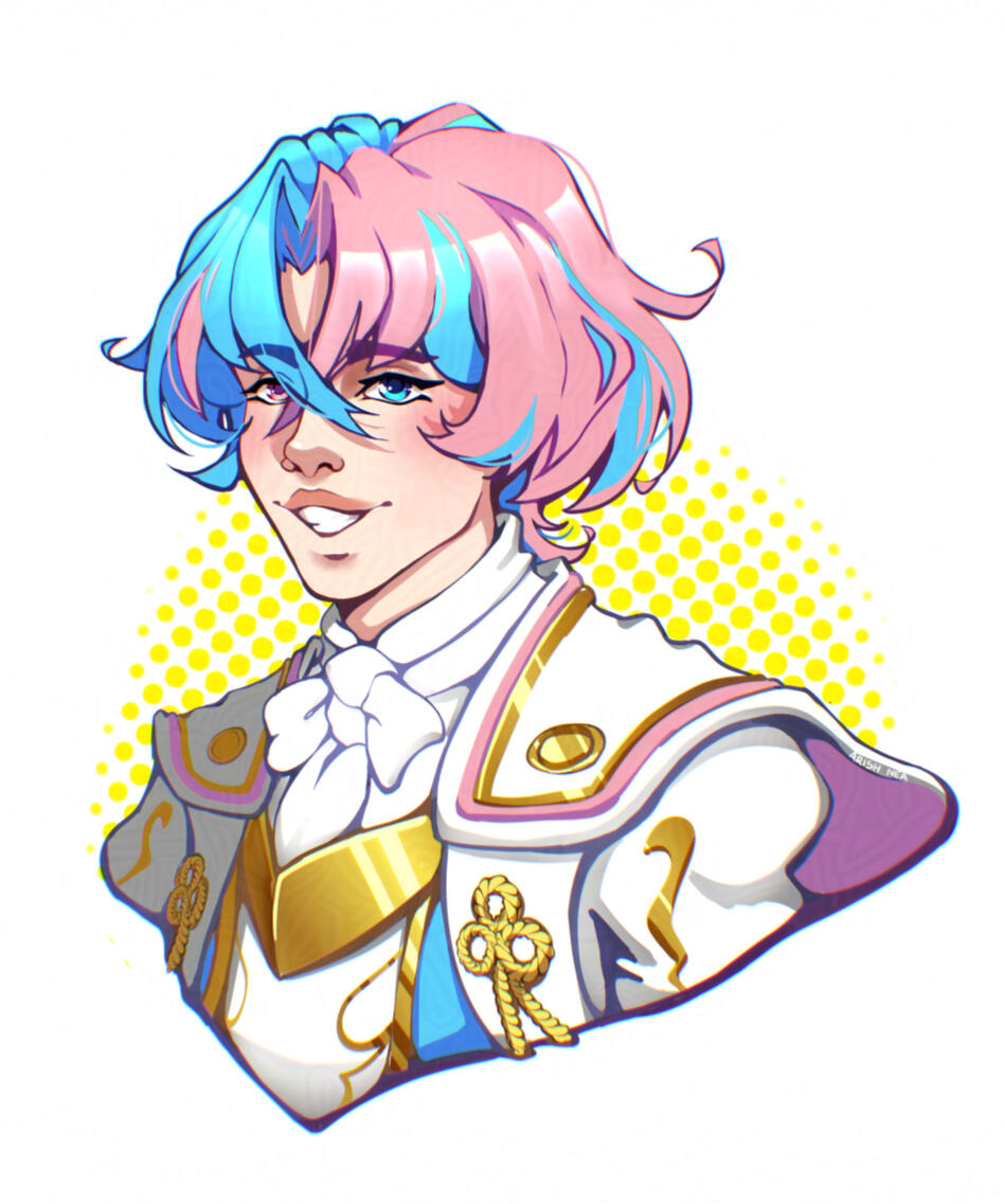 Reading of Fire Emblem Engage as a transgender allegory and so male Alear's design altered to include Trans pride colours instead of original red and blue.