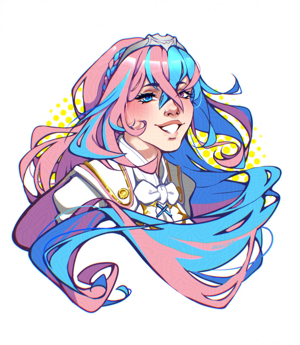 Reading of Fire Emblem Engage as a transgender allegory and so female Alear's design altered to include Trans pride colours instead of original red and blue.