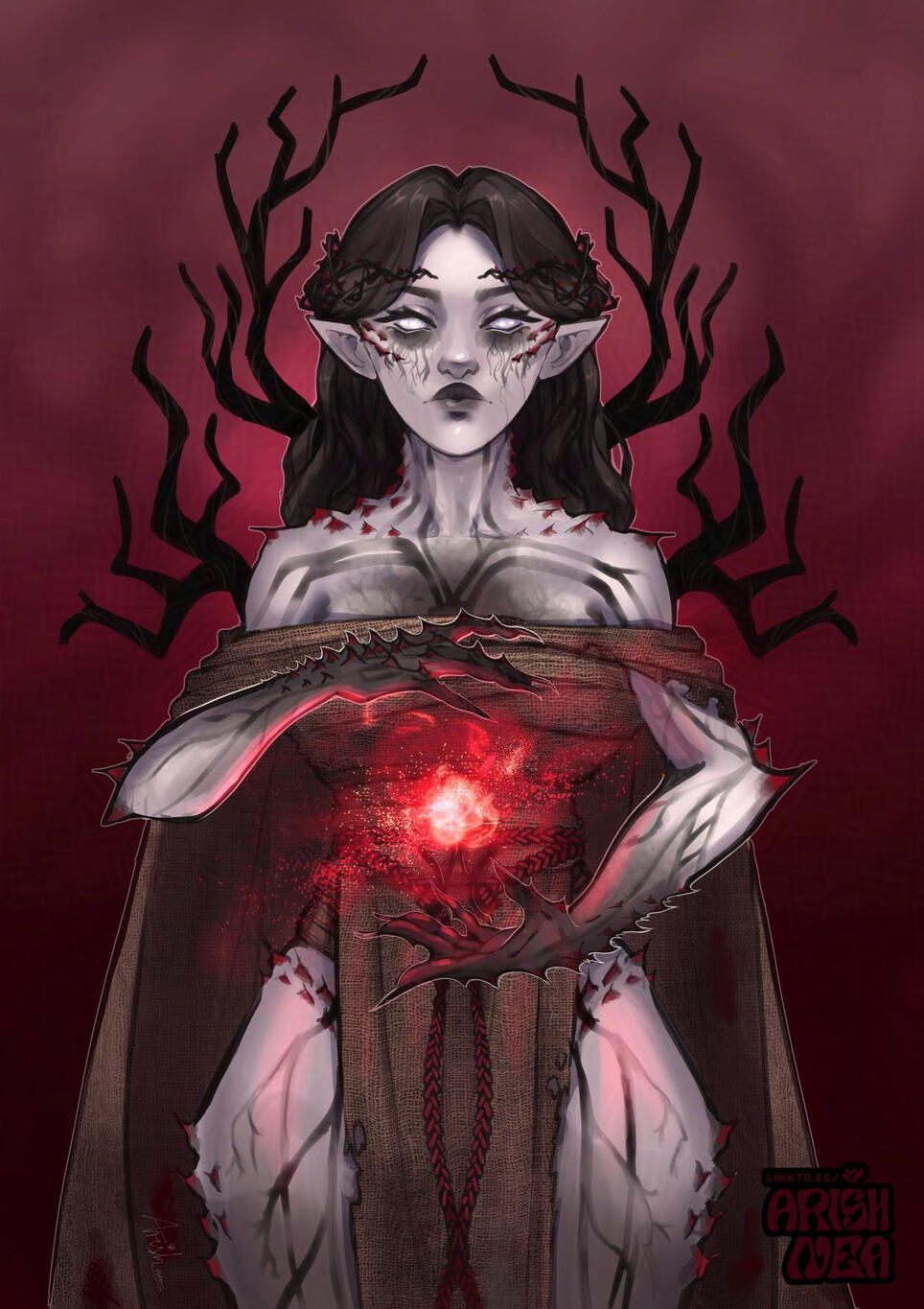 A DnD character commission. Fallen Aasimar, a circle of the blighted druid