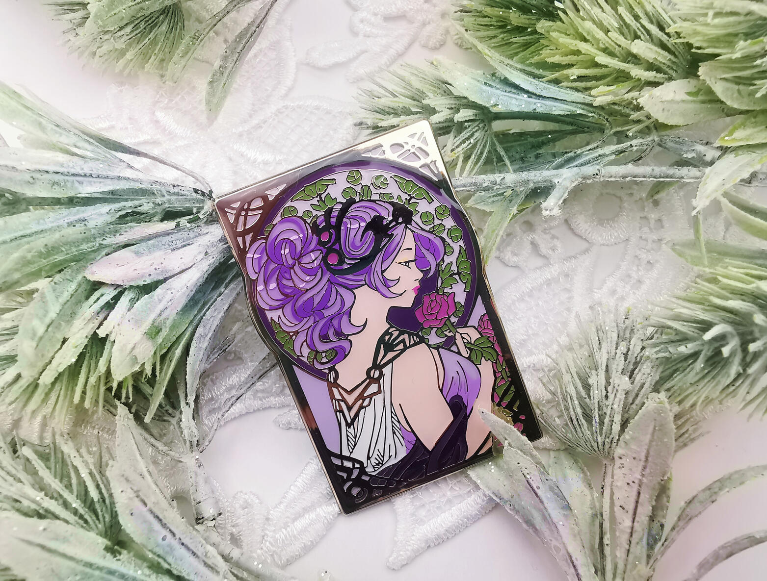 Art Nouveau Primorose Mucha enamel pin Camilla Fire Emblem