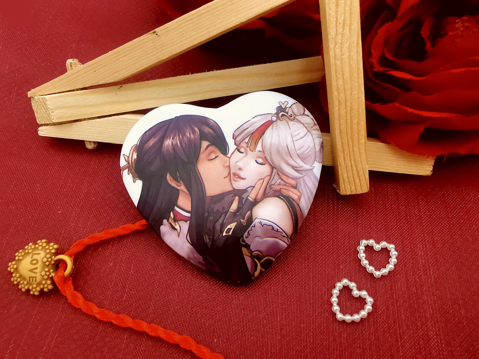 Beiguang and Ningguang from the Genshin Impact videogame heart button beiguang fanart merch