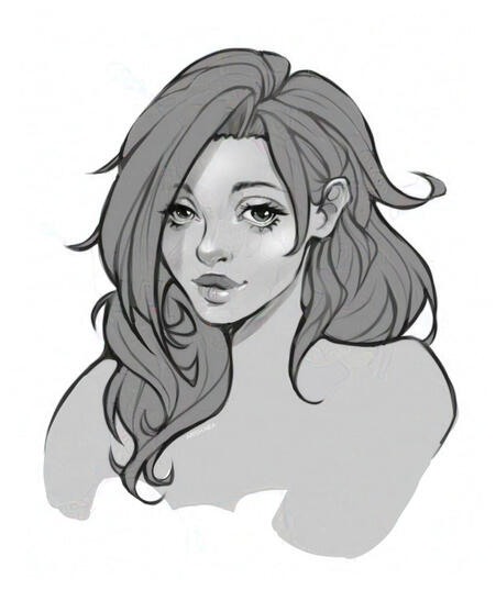 Bust. Grayscale flats. (This artwork is glazed for protection. Yours won't have the texture over)